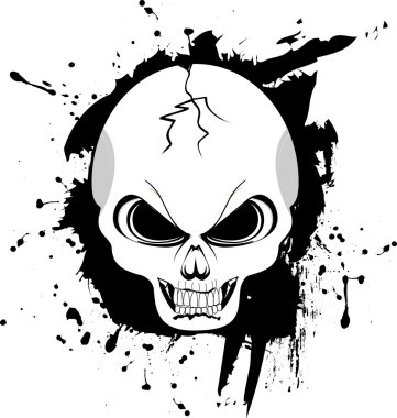 kötülük grunge siyah arka plan üzerinde siyah beyaz kafatası kırıldı.