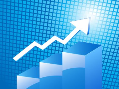 parlak mavi çubuk grafik mavi ızgara zemin üzerinde başarılı olarak çizme