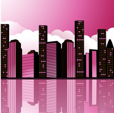Özet yansımış cityscape bulutlar ile