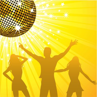 bir ayna topu arka planda dans siluetleri