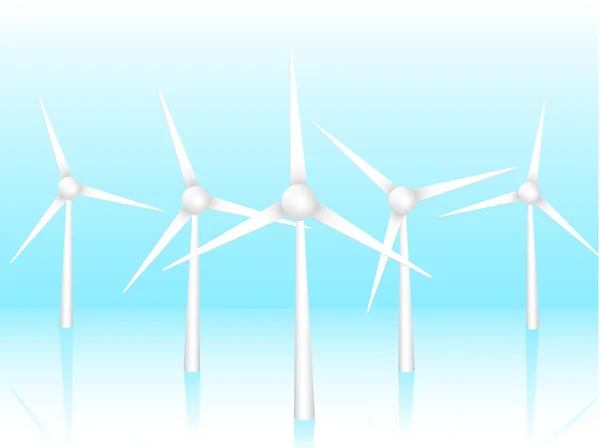 Eoliennes 3D sur fond bleu — Image vectorielle