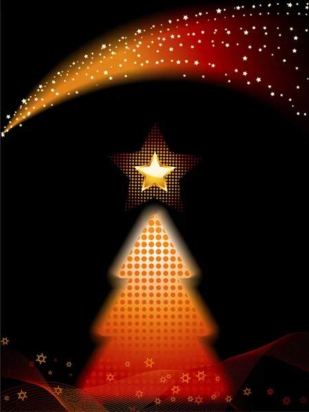 Arbres de Noël lumineux abstraits avec sentier lumineux et vagues — Image vectorielle