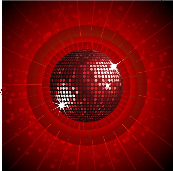 Boule disco rouge étincelante sur fond abstrait — Image vectorielle