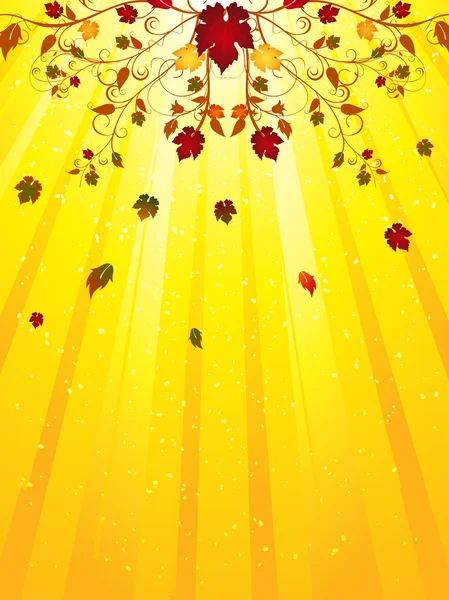 Abstract autumn tree on a golden starburst background — Stock Vector