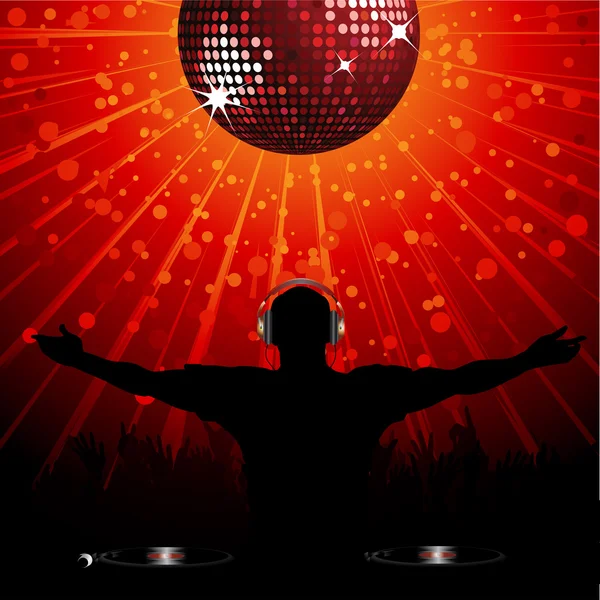 Köpüklü disko topu ve kalabalık üç renkli afiş Böl — Stok Vektör