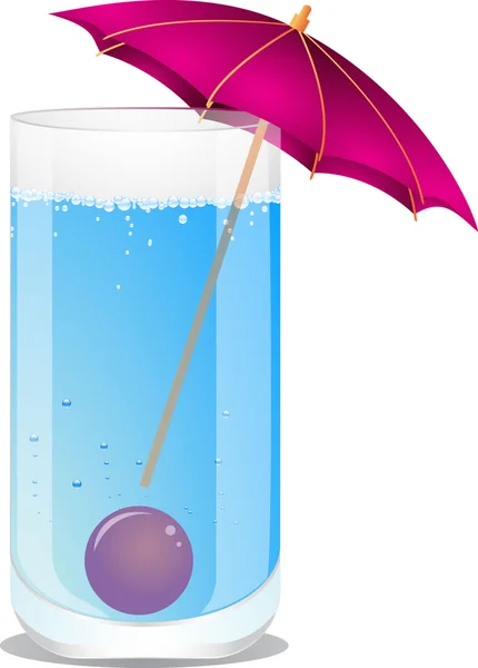 Drinking glass with cocktail, umbrella and cherry — Stock Vector