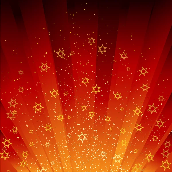 Fondo rojo festivo con brillo y estrellas doradas — Vector de stock