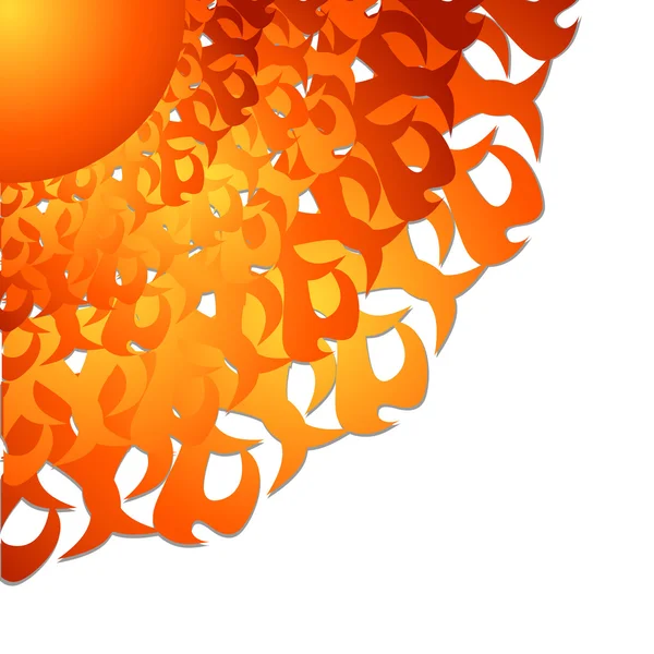 Sol laranja brilhante com raios de fogo abstratos — Vetor de Stock