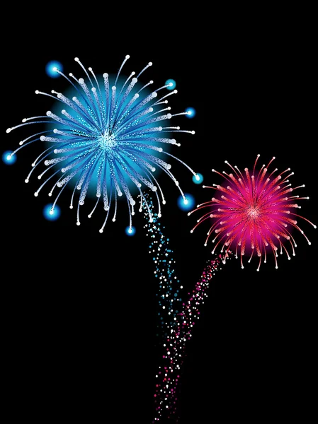 Party background with bright exploding fireworks — Stock Vector