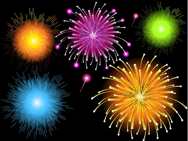 Party background with bright exploding fireworks — Stock Vector