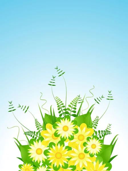 Luminoso mazzo di fiori estivi su sfondo blu — Vettoriale Stock