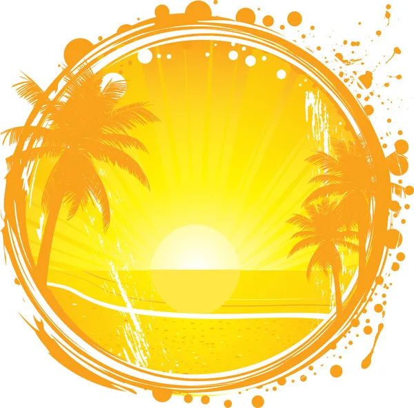 Marco tropical, puesta de sol en la playa, ilustración vectorial, archivo EPS incluido — Archivo Imágenes Vectoriales