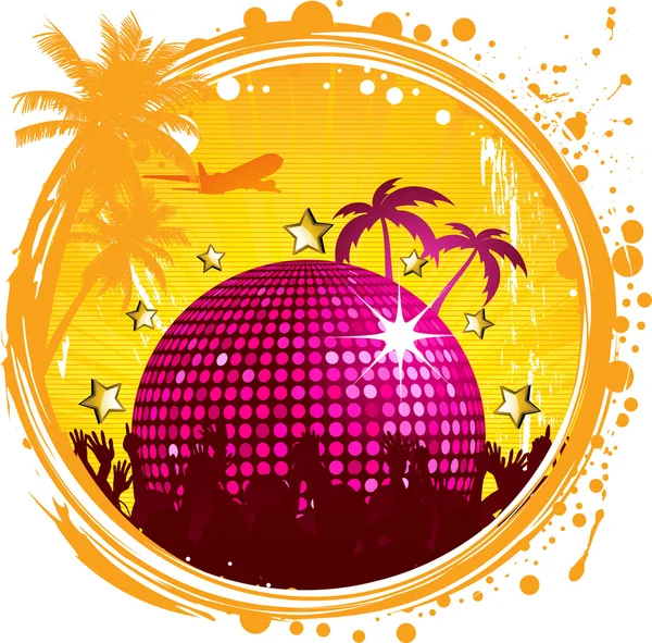 Ilustración vectorial de diseño de fiesta abstracta brillante con bola disco en el estilo de color de fondo urbano — Vector de stock