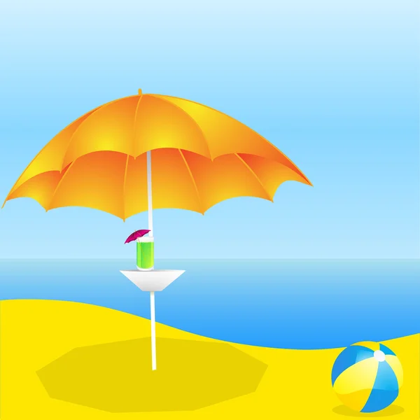 Paraply på stranden med vin — Stock vektor