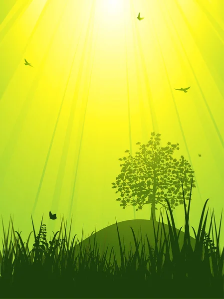 Καταπράσινο τοπίο κάτω από τον ήλιο — Διανυσματικό Αρχείο
