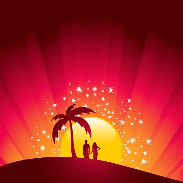 Romantic tropical sunset — Stock Vector