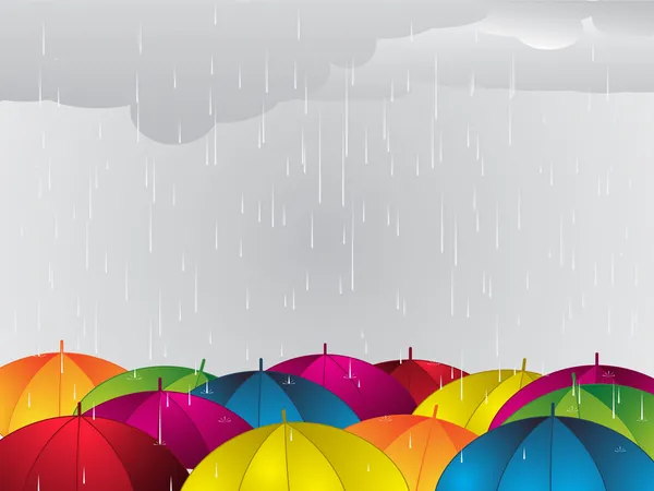 Paraguas de colores bajo la lluvia — Vector de stock