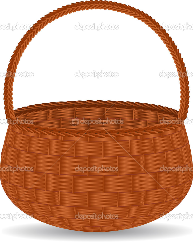 Detailed wicker basket with carrying handle