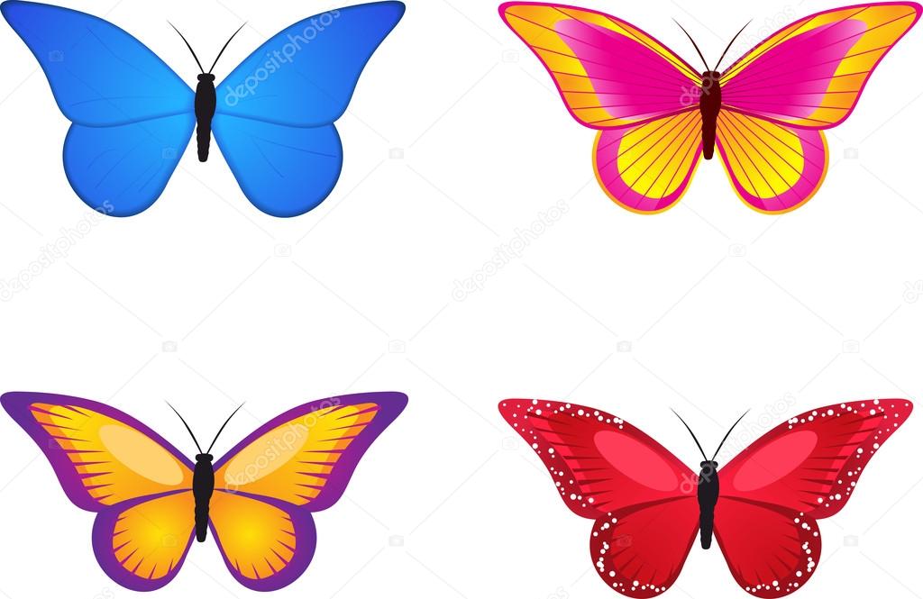 Set of 4 brightly coloured, detailed butterflies