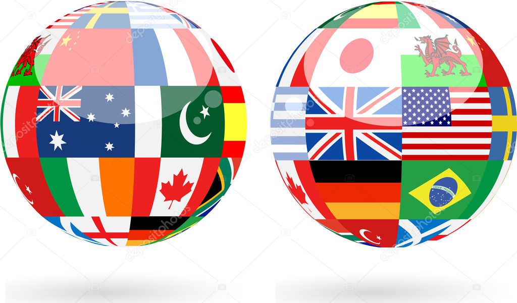 Two soccer ball with flags