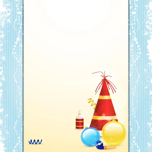 Christmas bauble and party hat panel background — Stock Vector