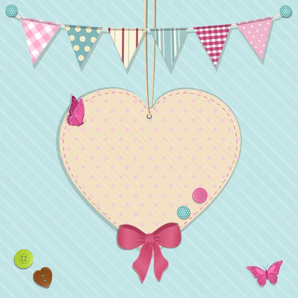 Hart decoratie en bunting achtergrond — Stockvector