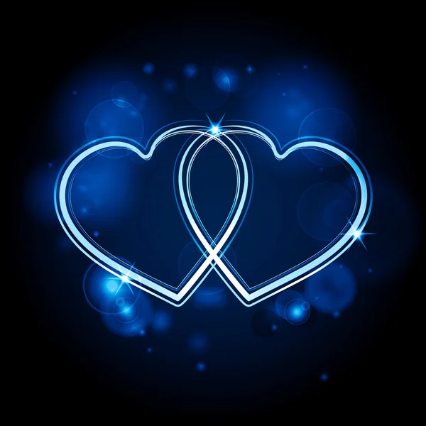 Intertravado brilhante corações fundo azul — Vetor de Stock