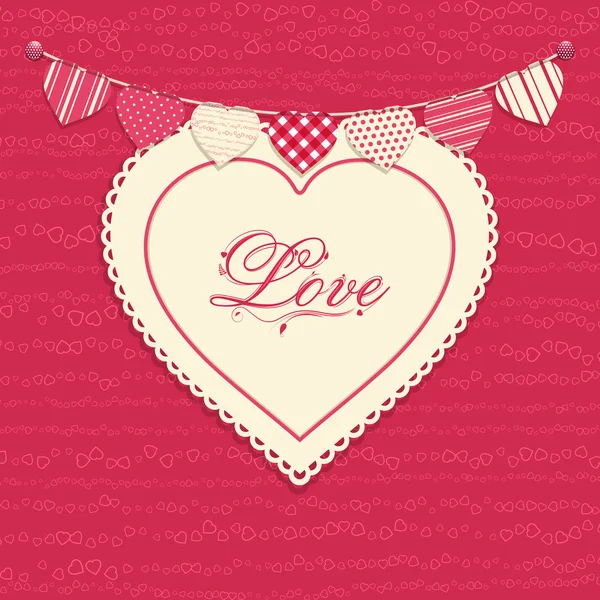 Amore cuore e sfondo bunting — Vettoriale Stock