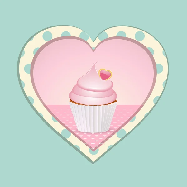 Cupcake e cuore a pois — Vettoriale Stock