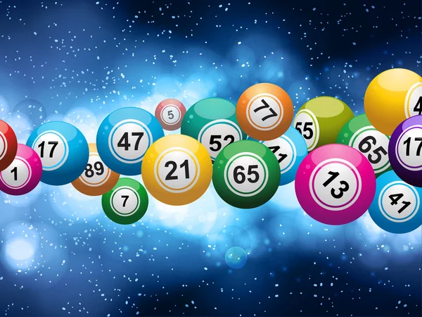 Bingo balls on a glowing blue background — Stock Vector