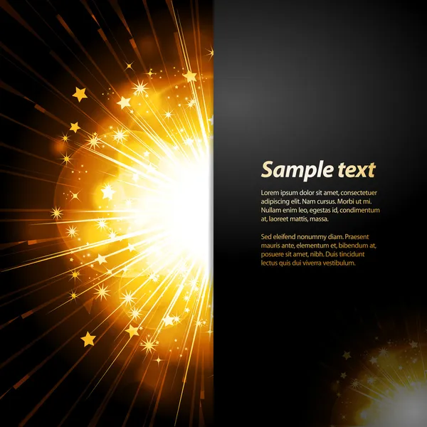 Firework starburst panel background with sample text — Stock Vector