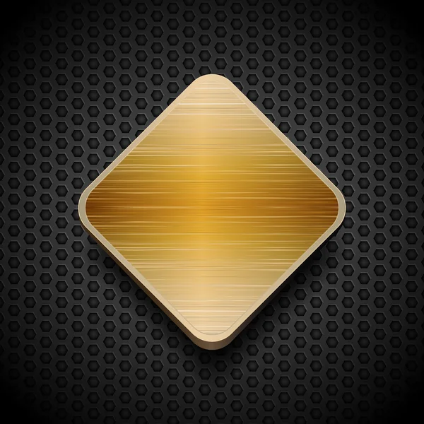 Gold brushed panel on black mesh background — Stock Vector