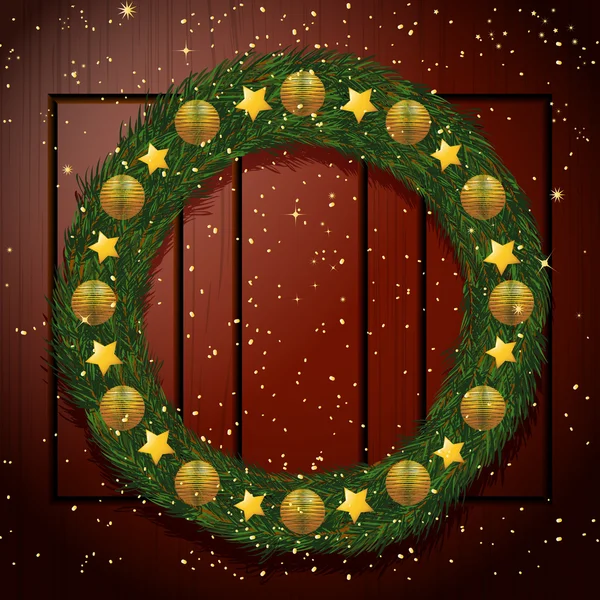 Christmas wreath on a wooden background — Stock Vector