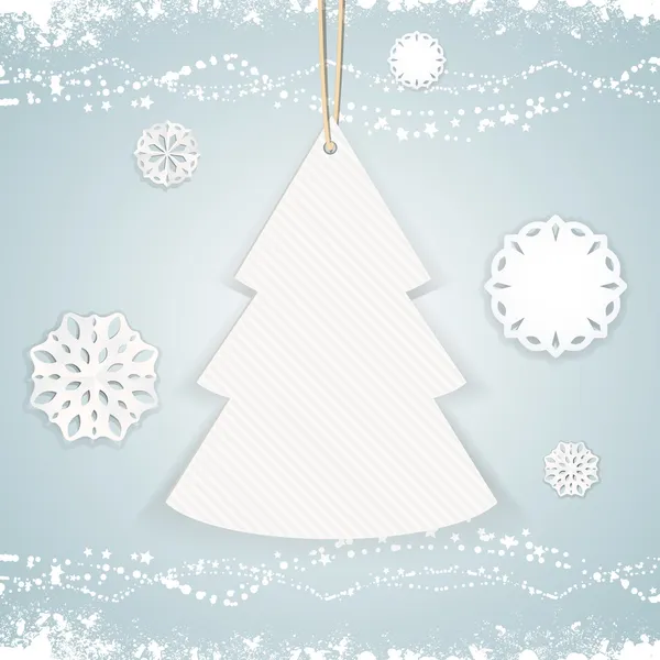 Paper Christmas tree background on blue — Stock Vector