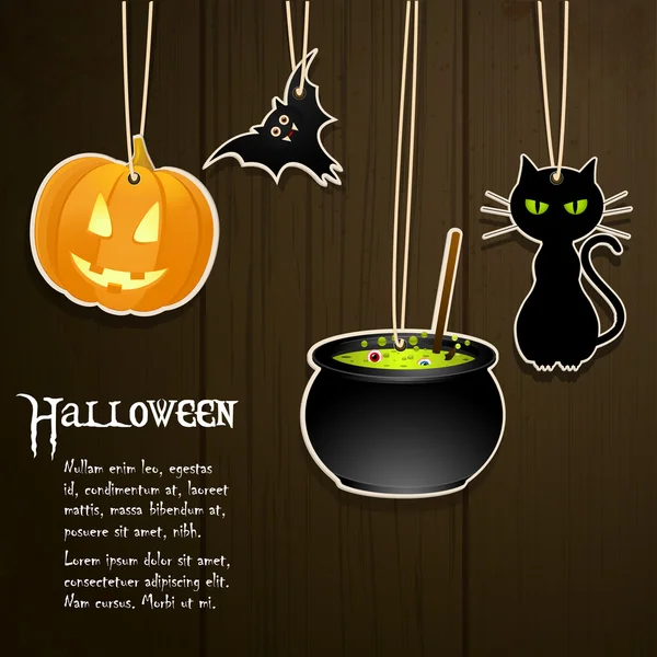 Étiquettes halloween sur bois — Image vectorielle