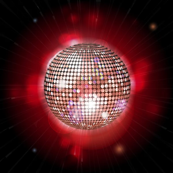 Palla da discoteca incandescente con riflessi di lente — Vettoriale Stock