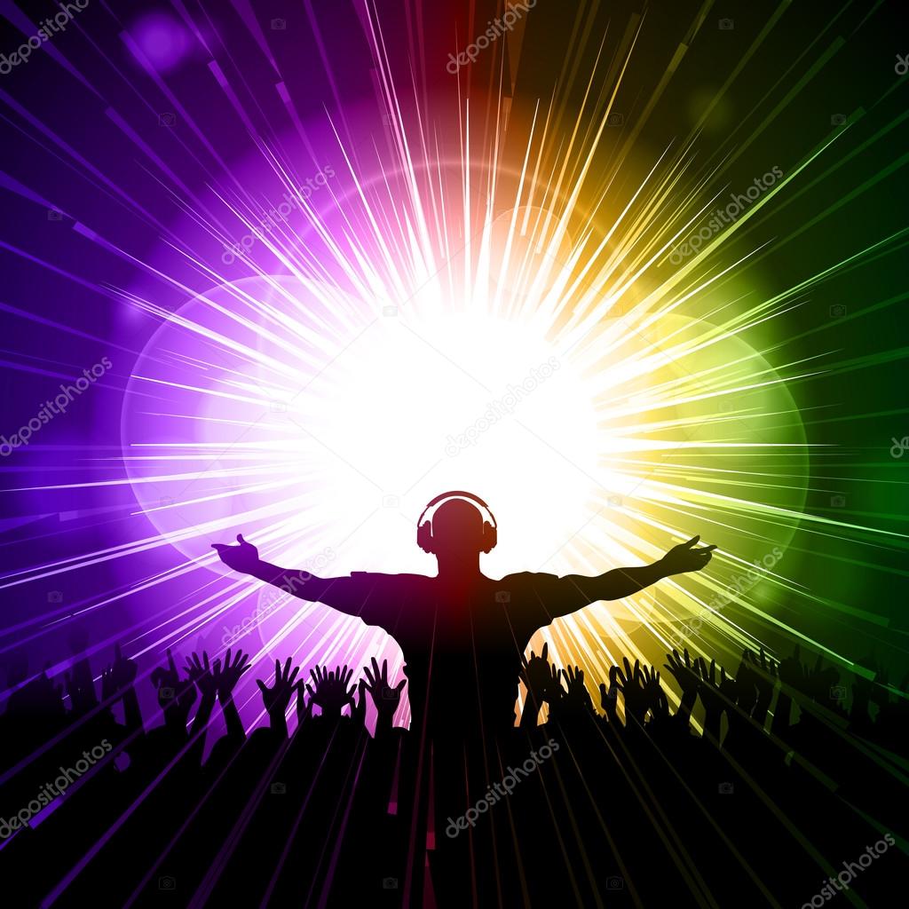 DJ and crowd on purple and green background Stock Vector Image by  ©elaineitalia #37125233