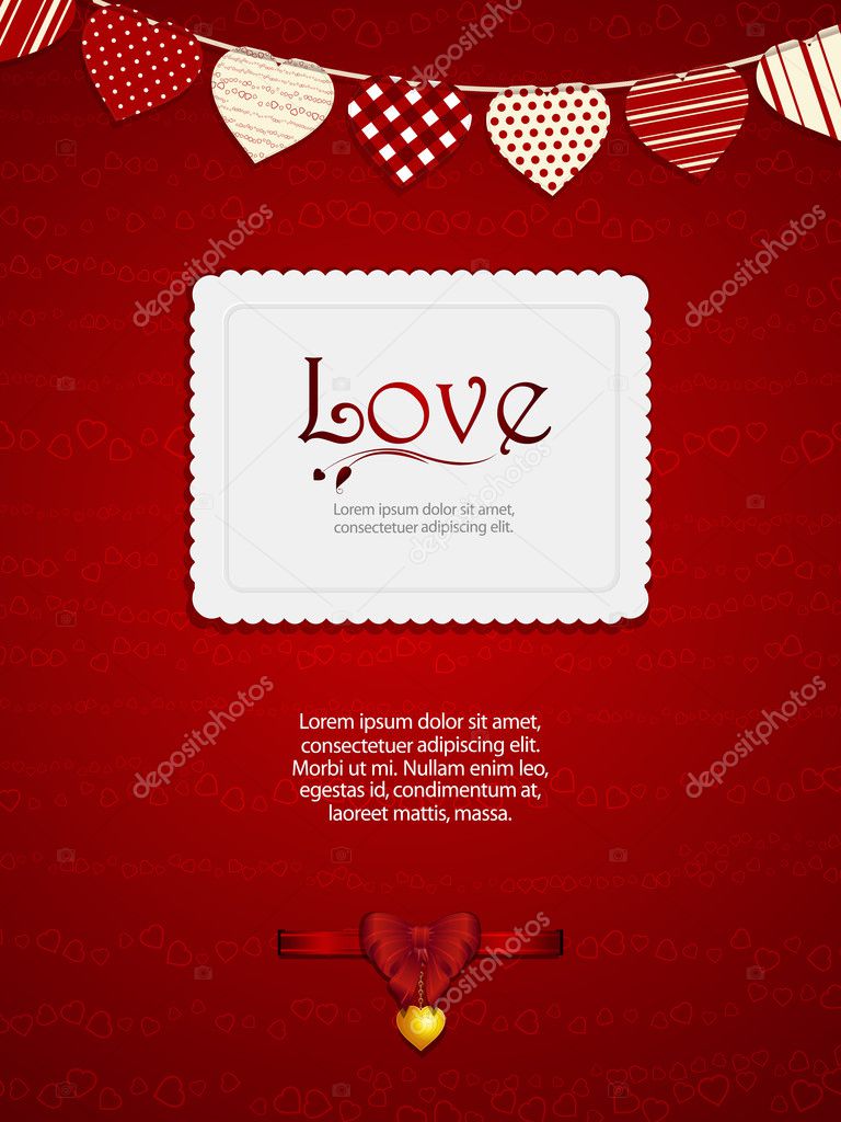 valentine heart card with ribbon and sample text