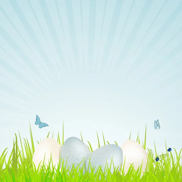Oeufs mouchetés blancs et bleus de Pâques — Image vectorielle