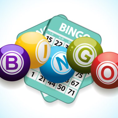 Bingo topları ve beyaz zemin üzerine kart