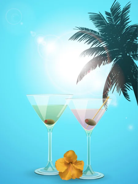 Zomer cocktail blauwe achtergrond portret — Stockvector