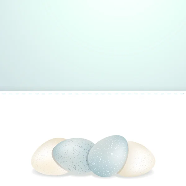 Easter white and blue speckled eggs and panel — Stock Vector