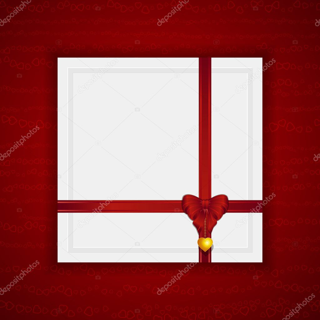 valentine white card on red