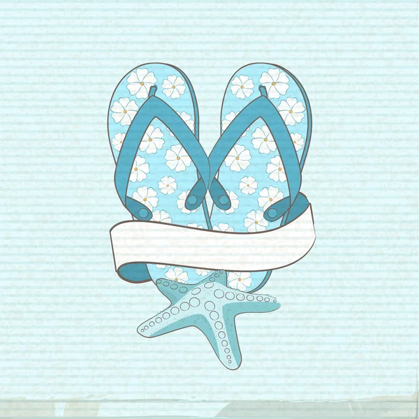 Chinelos starfish e banner — Vetor de Stock