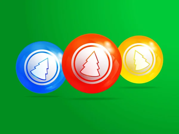 Ilustrasi Trio Bingo Lottery Balls Abstract Christmas Tree Green Background - Stok Vektor