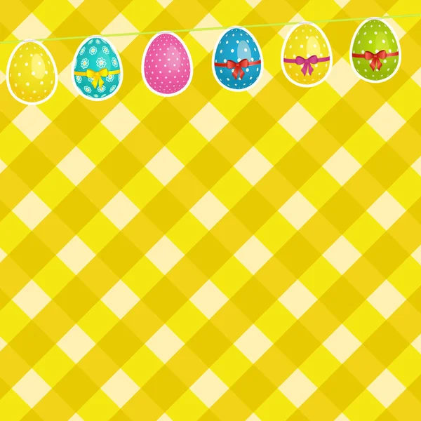 Copy Space Easter Background Gingham Yellow Texture Bunting Made Easter — 스톡 벡터