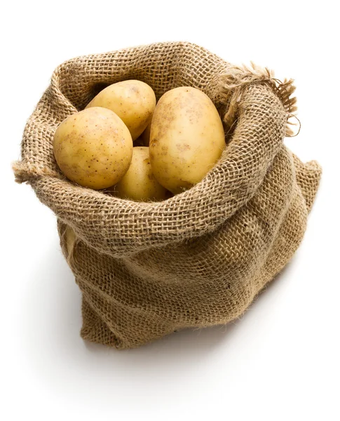 Potatoes in burlap sack Stock Image