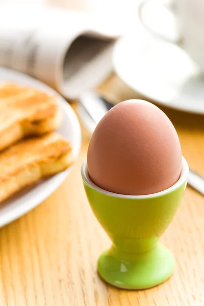 Boiled egg and toasted bread. — Stock Photo, Image