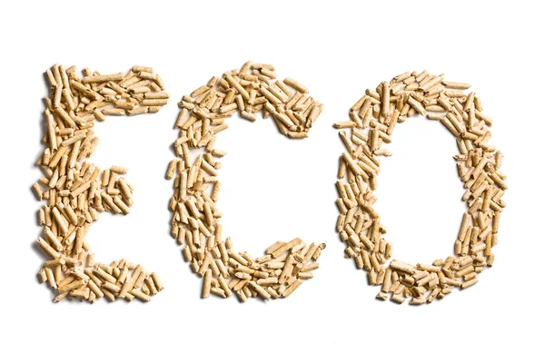 Word eco made of wood pellets — Stock Photo, Image