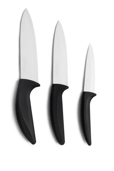 Zestaw trzech noży ceramicznych — Zdjęcie stockowe